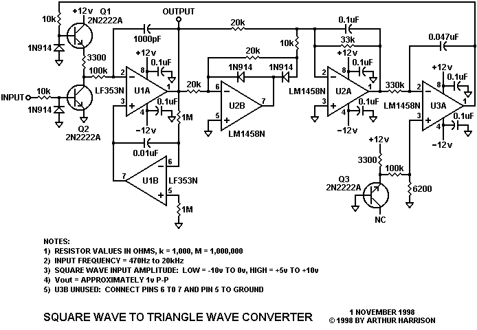 Square To Triangle Wave Converter Circuit